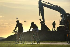 Cycling precinct on track