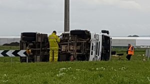 Small leak after diesel truck roll over