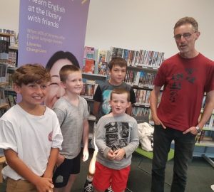 Author drops in for visit