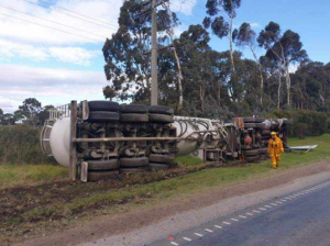 Truck swerves off road