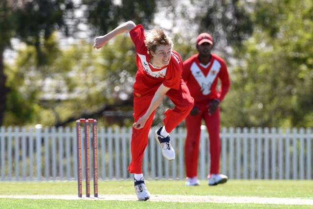 Rising quick Harry Hoekstra delivers with the bat for Casey